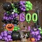 Halloween Balloon Garland Arch Kit – 131PCS Purple, Green & Black Balloons with BOO Letters, Bat & Spider Web Foil Balloons, Spooky Eyeball Balloons for Halloween Party Decorations Indoor & Outdoor